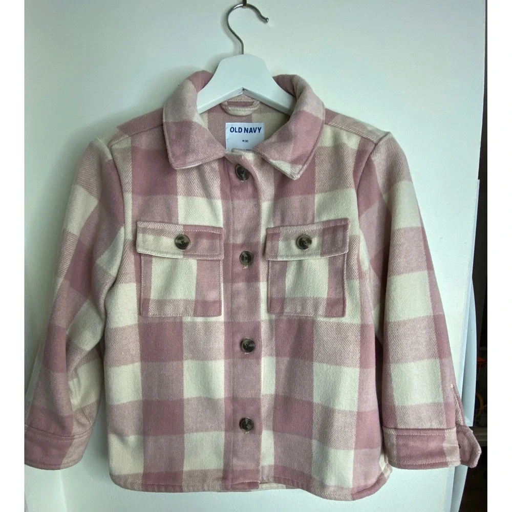 Old Navy Kids Pink Buffalo Plaid Shacket Button Front Shirt Jacket Size‎ M 8